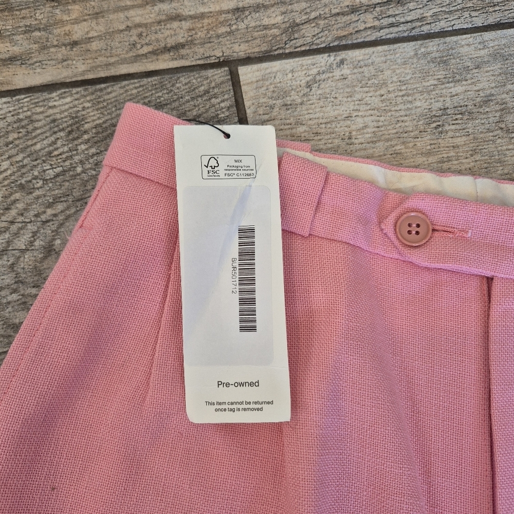 Burberry London Pink Silk Linen Pleated High Waist Trousers Straight Leg - Picture 3 of 13